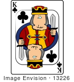 #13226 Playing Card Of The King Of Clubs Holding A Sword Clipart