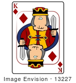 #13227 Playing Card Of The King Of Diamonds Holding A Sword Clipart