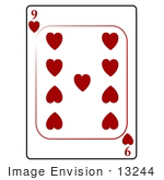 #13244 9 Of Hearts Playing Card Clipart