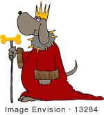 #13284 King Dog With Crown Robe And Dog Bone Scepter Staff Clipart
