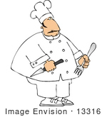 #13316 Caucasian Chef Man Holding A Knife And Fork Clipart