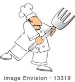 #13319 Caucasian Chef Holding A Large Fork Clipart