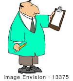 #13375 Middle Aged Caucasian Man Doctor Holding A Clipboard Clipart