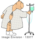 #13377 Senior Caucasian Man In A Hospital Gown With Ivs Clipart