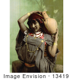 #13419 Picture Of A Bedouin Woman Carrying A Pottery Vessel