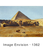 #1362 Photo Of People And Camels Near The Great Pyramid Of Giza (Khufus Pyramid Pyramid Of Khufu) In Giza Cairo Egypt