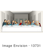 #13731 Picture Of Jesus And Twelve Apostles During The Last Supper Clipart