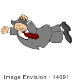#14091 Man Flying Or Being Blown In The Wind Clipart