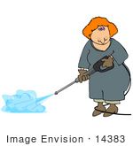 #14383 Red Head Woman Using A Pressure Washer Clipart