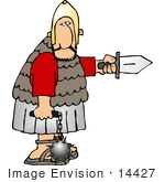 #14427 Roman Soldier With Sword And Flail Ball And Chain Clipart