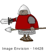 #14428 African American Soldier With Sword And Spear Clipart