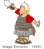 #14431 Roman Soldier In Uniform Holding Up A Sword Clipart