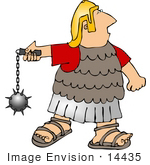 #14435 Roman Soldier Using A Flail Ball And Chain Clipart