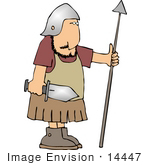 #14447 Male Soldier With A Sword And Spear Clipart