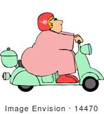 #14470 Chubby Blond Caucasian Woman In Pink Riding A Vespa Clipart