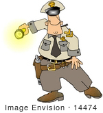 #14474 Police Officer Holding A Flashlight Clipart