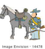 #14478 Civil War Calvary Officer With Horse Sword And Rifle Clipart