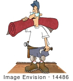 #14486 Middle Aged Carpet Layer Man About To Lay Down Red Carpeting Clipart