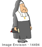 #14494 Nun Wearing A Cross Necklace And Holding A Bible Clipart