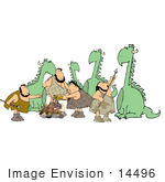 #14496 Group Of Cavemen And Dinosaurs Clipart