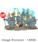 #14506 Group Of Road Construction Workers Hard At Work On A Street Clipart