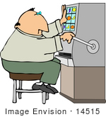 #14515 Middle Aged Caucasian Man In A Casino Using A Slot Machine Clipart