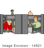 #14521 Four People Working In Cubicles At An Office Clipart