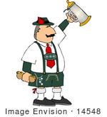 #14548 German Man Holding A Sausage In A Bun And A Beer Stein Clipart