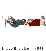 #14553 Man And Woman Holding Onto A Pole In A Wind Storm Clipart