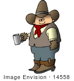 #14558 Cowboy Holding A Coffee Mug Clipart