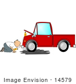 #14579 Middle Aged Caucasian Man Changing The Oil Of A Pickup Truck Clipart
