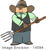 #14594 Cowboy Holding A Pitchfork Clipart