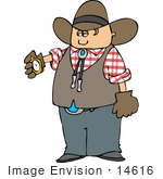 #14616 Caucasian Cowboy Holding A Stop Watch