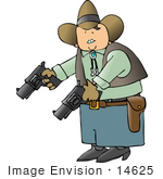 #14625 Caucasian Cowboy Man Holding Two Pistils Clipart