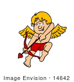 #14642 Blond Cupid Boy With A Heart Shaped Arrow Clipart