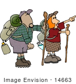 #14663 African American Man And Caucasian Woman Hiking Clipart