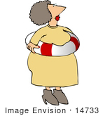 #14733 Chubby Woman Wearing A Life Preserver Clipart