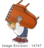 #14747 Piano Moving Man Carrying A Grand Piano Clipart