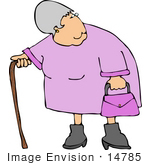 #14785 Senior Caucasian Woman With A Cane Clipart