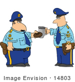 #14803 Caucasian Policemen Toasting With A Donut And Coffee Clipart
