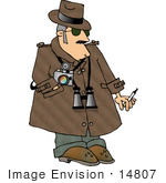 #14807 Private Eye Detective Man With Binoculars And A Camera Clipart