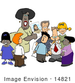 #14821 Teacher Showing Students A Picture Of Jesus In Sunday School Clipart