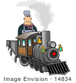 #14834 Train Engineer Man On A Train Clipart