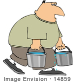 #14859 Caucasian Man Carrying Pails Of Water Clipart