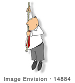 #14884 Business Man Hanging Onto A Rope Clipart