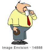 #14888 Business Man Drinking Coffee And Holding A Donut Clipart