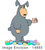 #14893 Man In A Patterned Easter Bunny Costume Clipart