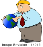 #14915 Blond Caucasian Business Man Holding A Globe Clipart