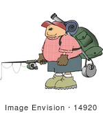 #14920 Man With Camping Gear And A Fishing Rod Clipart