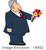 #14952 Middle Aged Caucasian Man Holding Flowers Clipart